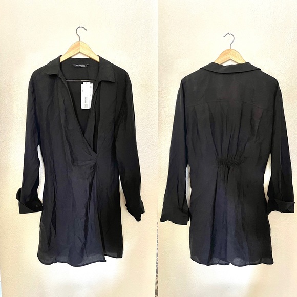 Zara | NWT! Black faux wrap mini long sleeve dress size: 2XL - Picture 3 of 6
